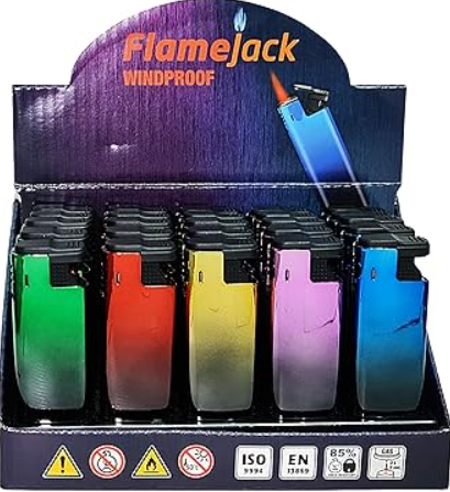 FLAME JACK WINDPROOF METAL LIGHTERS (BOX OF 25)